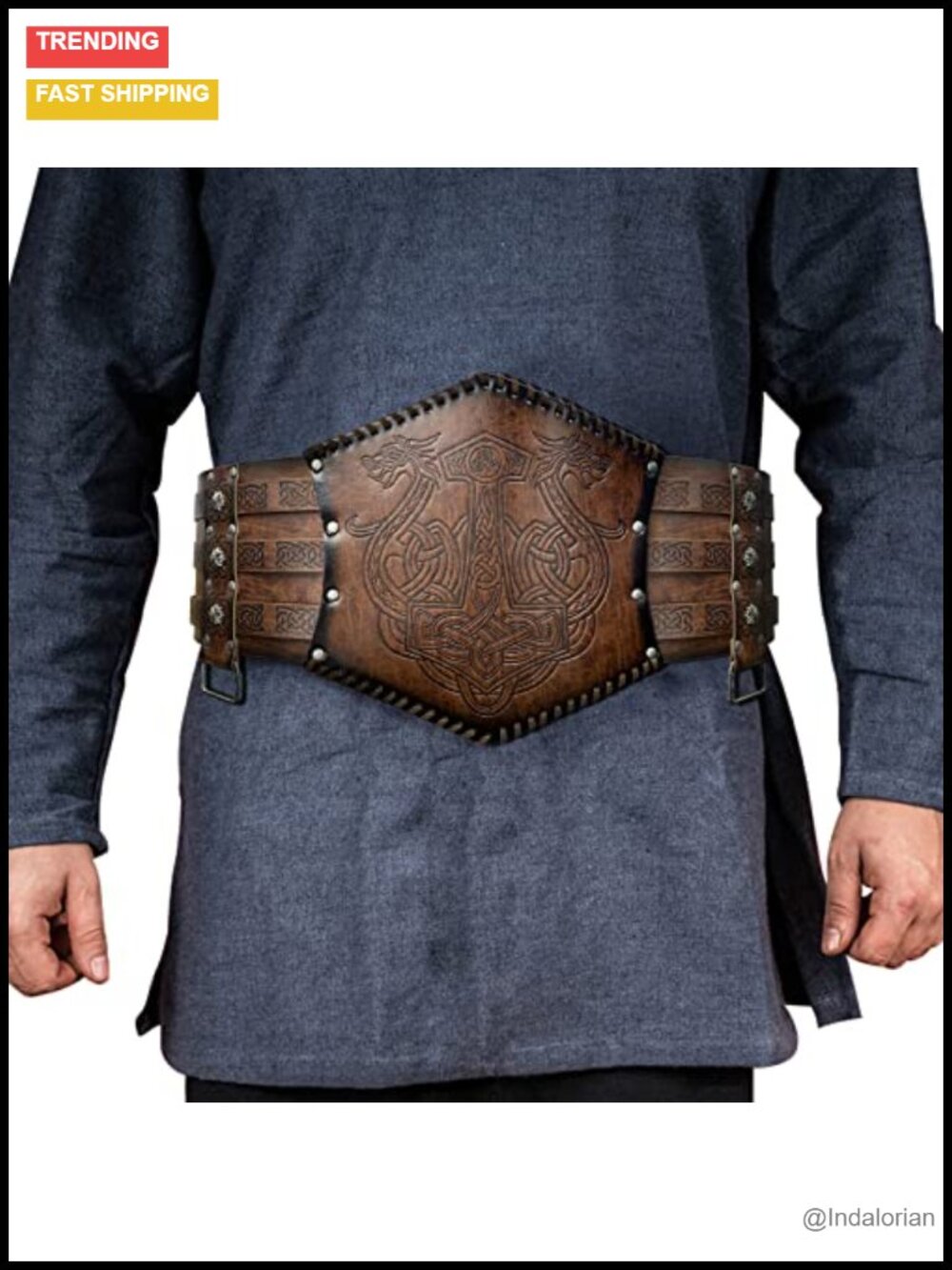 Viking Embossed Faux Leather Wide Waist Belt LARP Cosplay Corset Armor